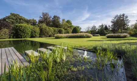 Landschapstuin met stapstenen over zwemvijver