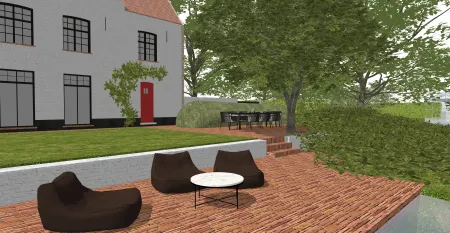 Landschapstuin aan klassieke villa met ruim terras inclusief lounge